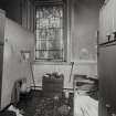 Glasgow, 176 Duke Street, Sydney Place United Presbyterian Church, interior.
General view of specimen "cell" ( hostel for the homeless?) including 1914/1918 stained glass window.