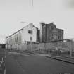 View from S showing former stationery warehouse (left) fronting onto Fordneuk Street, and former cotton mill behind (right)