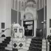 Interior. View of pulpit and ark from W