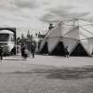 Glasgow, Garden Festival.
General view of the British Rail exhibit, the front of an Intercity 125 and a dome-shaped marquee.