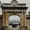 Detail of 'clock' entrance arch from S