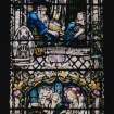 Interior. Detail of N Transept stained glass window by Alf Webster 1913