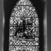 Interior. Detail of N Transept stained glass window by Alf Webster 1913