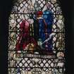 Interior. Detail of N Transept stained glass window by Alf Webster 1913