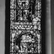 Interior. Detail of N Transept stained glass window by Alf Webster 1913