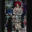 Interior. Detail of S Transept stained glass window by Alf Webster 1913