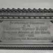 Interior. Memorial plaque to Rev T Dobbie 1835-1902