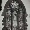 Hyndland Parish Church, interior.  View of stained glass window in nave