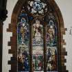 Hyndland Parish Church, interior.  View of stained glass window in nave