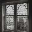 Glasgow, 56 Langside Drive, interior.
General view of stained glass window on first floor landing.