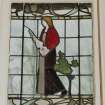 Glasgow, 54 Langside Drive, interior.
General view of ground floor music room stained glass window. A design of a lady in medieval dress with a lute.