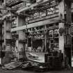 Glasgow, Govan, Linthouse engine works, interior.
Detail of triple stanchion centre bay, and jib crane.