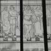 Interior, detail of picture gallery painted glass panels depicting Protogenes, Apelles, Massaccio and Fra Angelico
