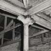 Glasgow, North Spiers Wharf, interior.
Detail of cast iron column supporting roof members on fourth floor. block A of Grain Mills and store.