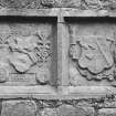 Detail of armorial panels on inside of East gable.