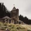 View from S, showing the central tower (converted to a silo) and its two adjacent 'pavilions'