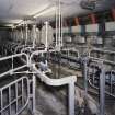Interior, milking parlour, view from N