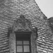 Detail of dormer on NW tower (at back).
