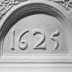 Interior.
Detail of date (1625) on plaster ceiling in SE compartment, principal floor.