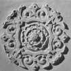 Interior.
Detail of rosette on plaster ceiling, SE compartment, principal floor.