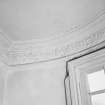 Interior.
View of plaster ceiling cornice and frieze in NE compartment, fourth floor.