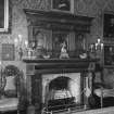 Leith Hall, interior.  First floor. Music-room: detail of fireplace