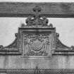 Leith Hall, exterior.  East range entrance block: detail of Leith-Hay armorial over entrance doorway