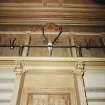 Interior.
Detail of bookcases, woodwork and hunting trophies in library, first floor.