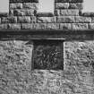 Detail of clock and parapet on W elevation of tower.