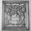 Interior.
Detail of 1692 heraldic plaque in landing, first floor.