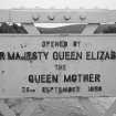 Detail of plaque commemorating the re-opening of the bridge by Queen Elizabeth the Queen Mother in 1988.
