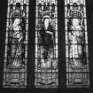 Interior.Detail of chancel SE window depicting S Monica, S Perpetua and S Macrina Thecula