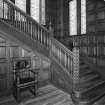 Interior. View of staircase from South showing turned balusters and leaded light windows