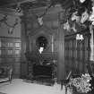 Interior. Ground floor detail of dining room marble fireplace