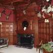 Interior. Ground floor detail of dining room marble fireplace