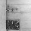 Interior, cell block.
Detail showing door latch and cock on second floor.