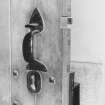 Interior, cell block.
Detail showing door latch and handle on second floor.