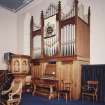 Interior. Organ and pulpit. View from SE