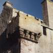 View looking up at bartizan at SW corner