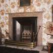 Interior.  Second floor. Principal guest bedroom. Detail of fireplace