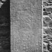 View of incised tomb-slab set against W wall of N Aisle.