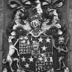 Detail of heraldic panel on N front.