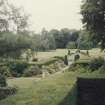 View of formal gardens from house.