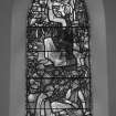 Interior. E wall Centre S stained glass window by Charles Florence of The Garden of Gethsemane