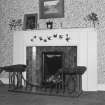 Interior. Detail of first floor master bedroom fireplace with painted swallows