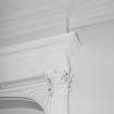 Ground floor, dining room, East wall, buffet niche, Corinthian capital and cornice, detail