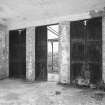 Interior view of bomb store shed showing steel doors.