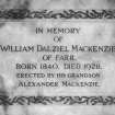 Interior, detail of commemorative plaque to William Dalziel Mackenzie of Farr