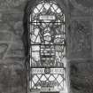 Interior, detail of stained glas window on south wall