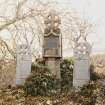 South corner of graveyard, Astley gravestone flanked (on either side) by two others, view from East